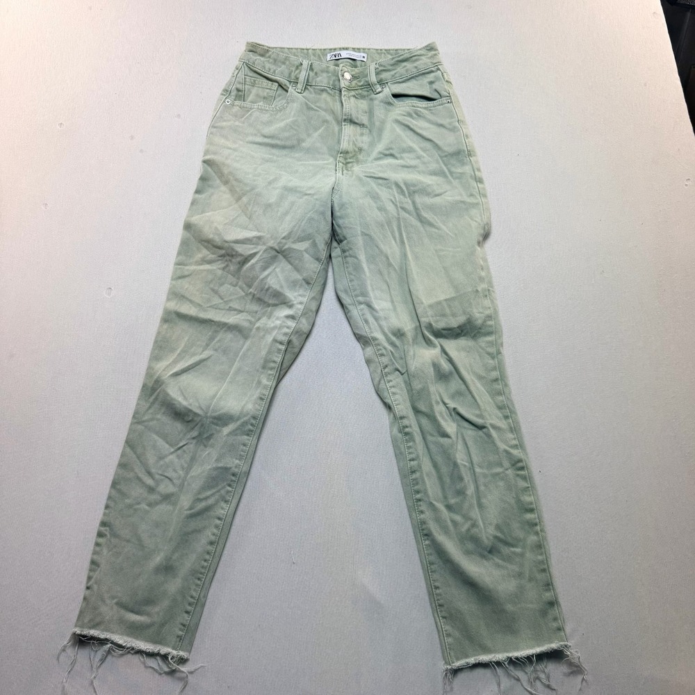 Zara Jeans Men Size Two Green Excellent Raw Hem Straight Leg Denim Pants